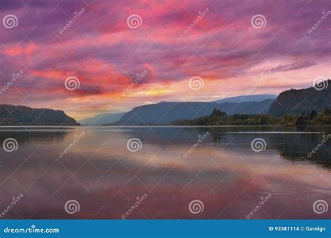Colorful Sunrise at Columbia River Gorge in Portland Oregon Stock Photo - Image of attraction ...