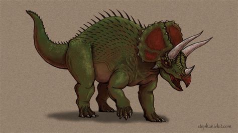 [Dino Art] [OC] Triceratops, drawn in pen and colored in photoshop. Part of my new series of ...