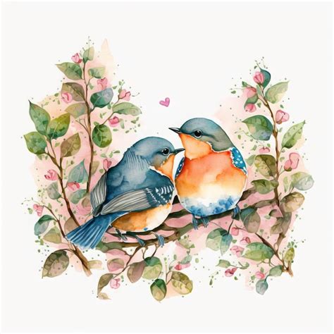 Premium Photo | Love birds valentines day watercolor art