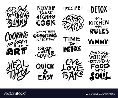 Cooking slogans handwritten black lettering set Vector Image