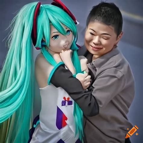 Hatsune miku hugging a fedex driver on Craiyon
