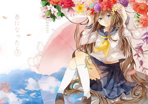 Spring, flowers, girl, anime, HD wallpaper | Peakpx