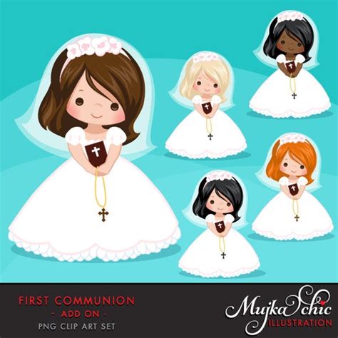 First Communion Clipart for Girls. Communion characters, graphics, bible, rosary, veil. First ...