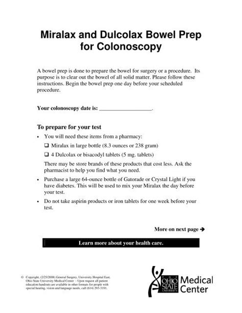 Miralax and Dulcolax Bowel Prep for Colonoscopy - Patient ...