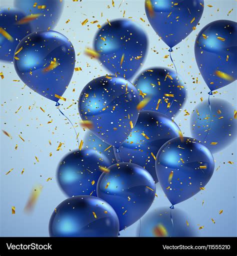 Blue balloons and golden confetti Royalty Free Vector Image