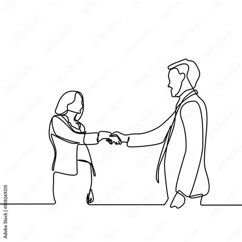 Continuous line drawing of business people handshake. Business ...