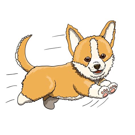 Corgi Puppy Running at Full Speed. Cartoon Character Illustration ...