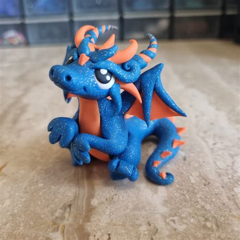 Polymer Clay Dragon Figurine, Handmade Dragon Sculpture, Blue Dragon ...