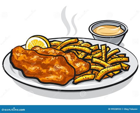 Fish and chips with sauce stock vector. Illustration of battered - 99558933