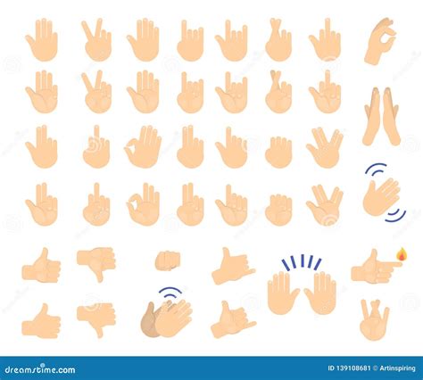 Hand Gesture Set. Collection of Human Palm Stock Vector - Illustration ...