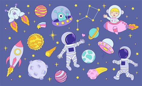 Premium Vector | Astronauts in space cartoon characters vector ...