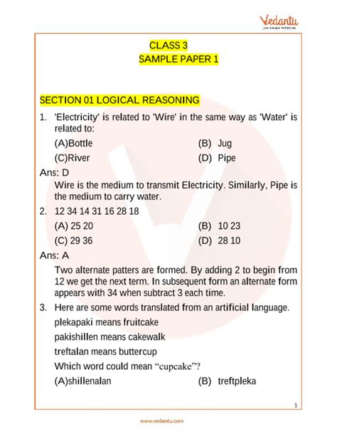 Science Olympiad Sample Question Papers For Class 7 Cbse Papers Images