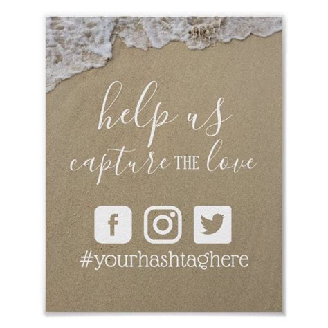 Beach Wedding Social Media Instagram Hashtag Poster | Zazzle