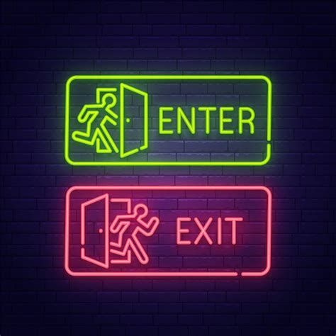 Premium Vector | Enter and exit neon sign