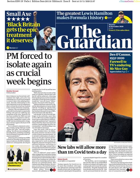 Guardian Front Page 16th of November 2020 - Tomorrow's Papers Today!