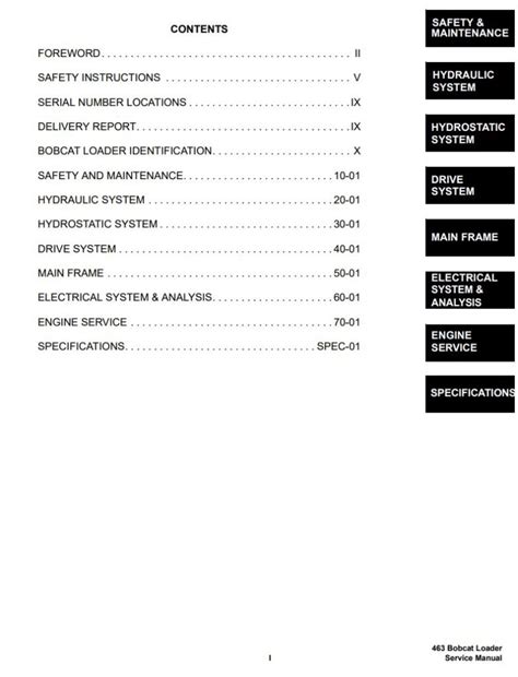 Service manual Bobcat 463 (538911001, 539011001) Skid Steer Loader