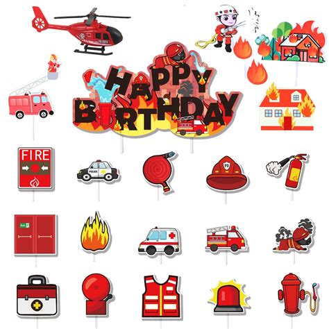 "Fireman Cake Topper Cupcake Toppers Fire Hydrant Truck Firefighter ...