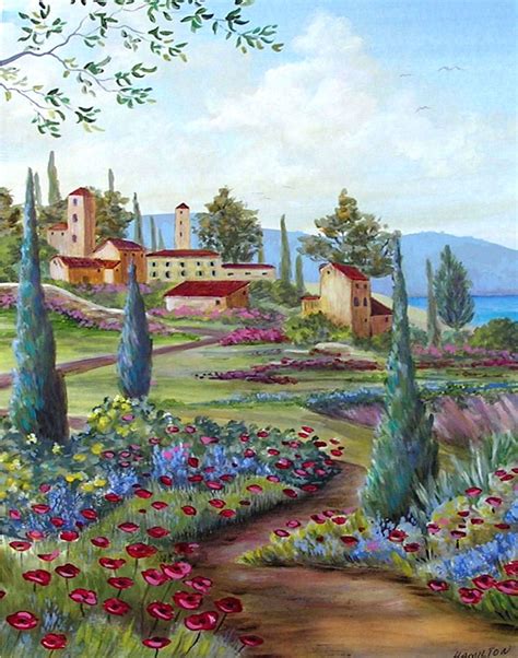 Tuscan Village Painting | Italian landscape, Landscape paintings ...