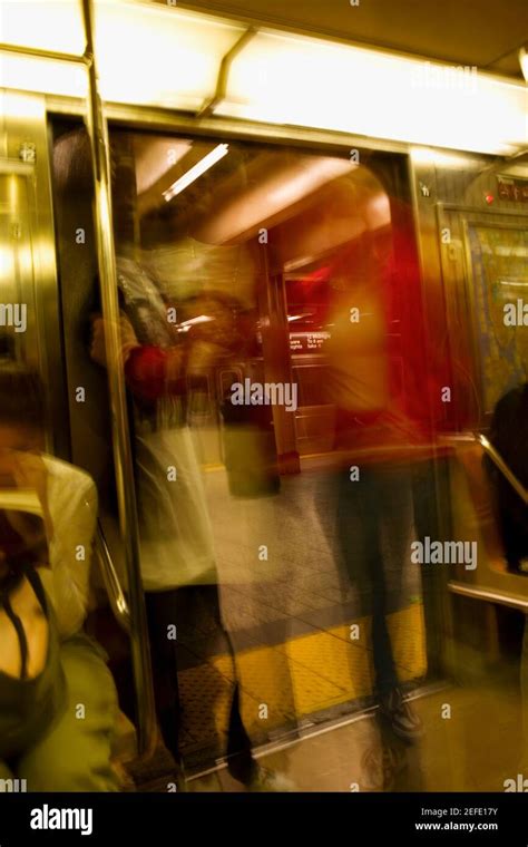 Group of people in a subway train, New York City, New York State, USA ...