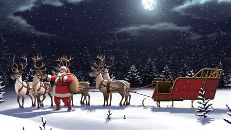 Santa Claus Reindeer Sleigh 4K #8210h Wallpaper PC Desktop