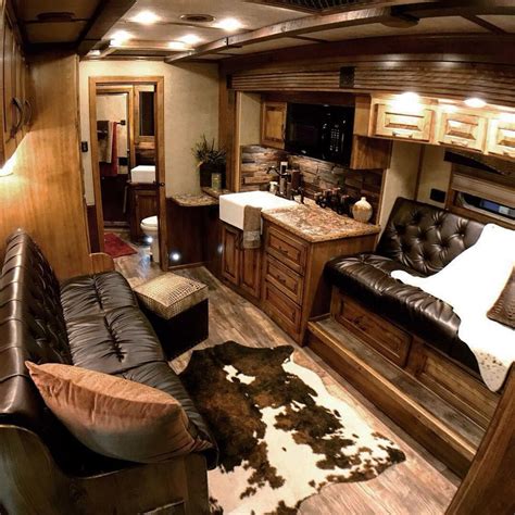 Rustic farmhouse style in custom living quarter horse trailer by Trail Boss Conversions | Horse ...