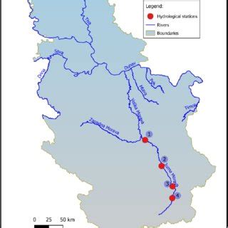 Geographical position of the South Morava River and four hydrological ...