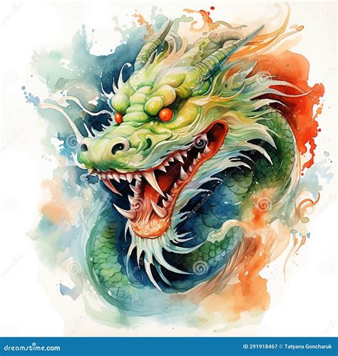 Watercolor Drawing of a Chinese Dragon. Stock Illustration ...