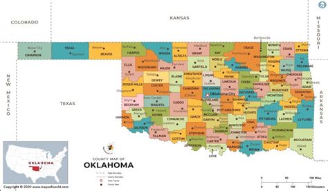 Oklahoma County Map with All 77 Counties