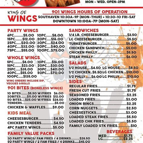 Menu at 901 Wings restaurant, Memphis, 97 N Main St