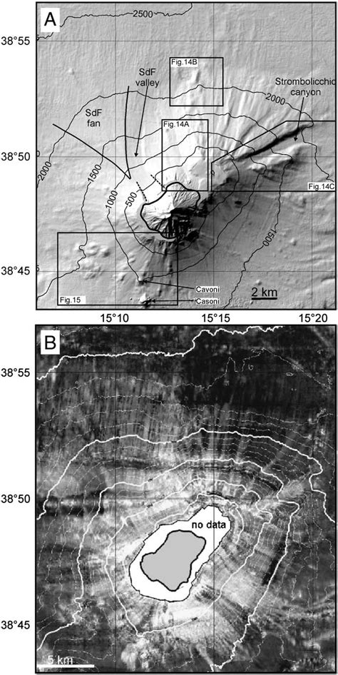 A) Shaded relief map (illumination from NW) and bathymetry of Stromboli... | Download Scientific ...