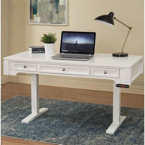 Rosalind Wheeler 2 Piece 57 Inch Power Lift Height Adjustable Desk With Storage, Drop Down ...