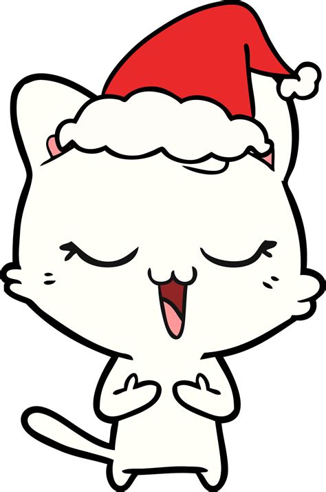 happy line drawing of a cat wearing santa hat 10542698 Vector Art at Vecteezy