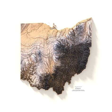 Ohio Map Elevation Map Shaded Relief Map Map Print - Etsy