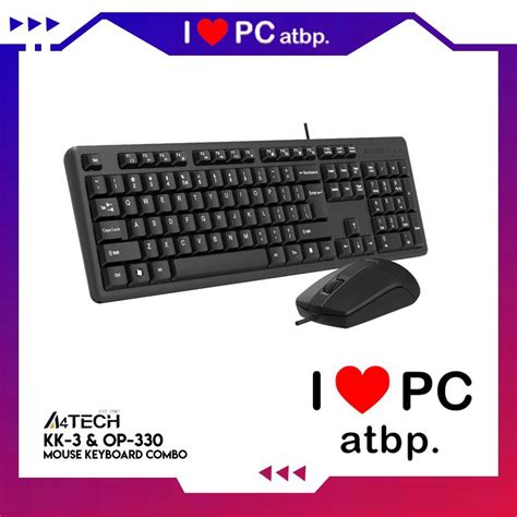 A4Tech Keyboard and Mouse Combo (KK-3 Keyboard Multimedia Keys, OP-330 Optical Mouse 1200 DPI ...