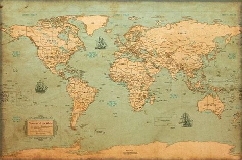 Kape World Map Vintage Style Poster - 24x36: Amazon.co.uk: Kitchen ...