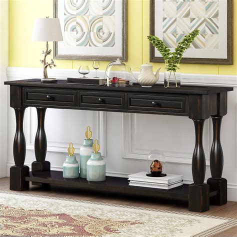 iTopRoad Wood Buffet Sideboard Console Sofa Table Side Desk Entryway Hall Accent Table with 3 ...