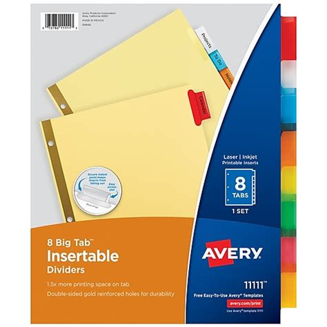 Avery Big Tab Insertable Paper Dividers, Assorted Color 8 Tab, Buff (11111) | Staples