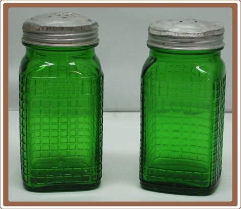 Vintage Forest Green Glass Kitchen Salt and Pepper Shakers Large | Vintage green glass, Green ...