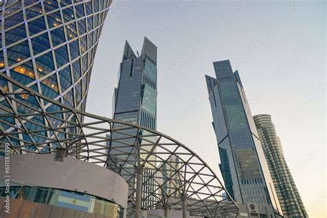 DOHA, QATAR - CIRCA MARCH, 2023: skyscrapers seen in Doha in twilight ...