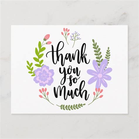 Floral Thank You Purple Flowers & Green Leaves Postcard | Zazzle