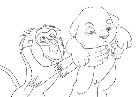 Rafiki holding baby Simba free to color and print for all fans