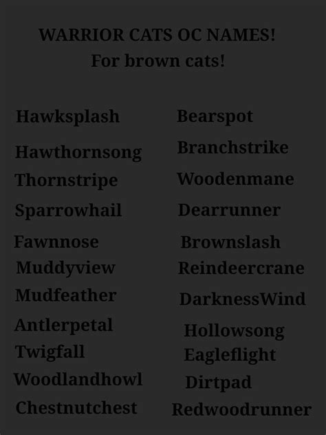 BROWN CATS WCUE/WARRIOR CATS IDEAS! ~ Blue'S! | Warrior cats, Warrior cat names, Names for black ...