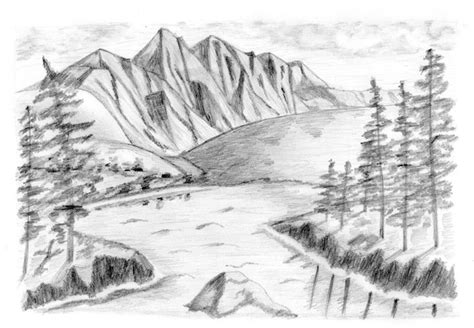 Lake with mountains | Landscape, Painting, Art drawings