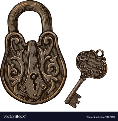 Vintage padlock and key secret or mystery Vector Image