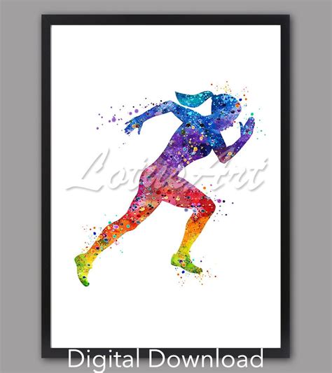 DIGITAL DOWNLOAD Girl Running Art Watercolor Print Sports Home | Etsy