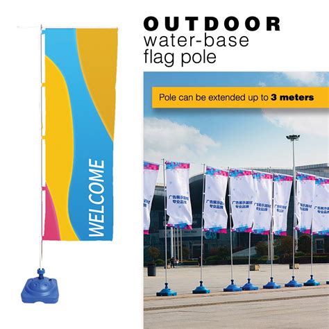 Outdoor Water-Based Flag Pole Stand - White&Blue (Up to 3M) | 121signs