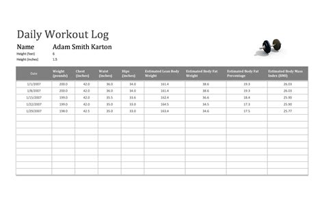 Workout Log Excel Template