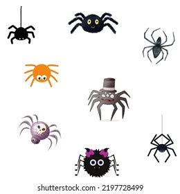 Scary Funny Cute Halloween Spider Set Stock Illustration 2197728499 ...