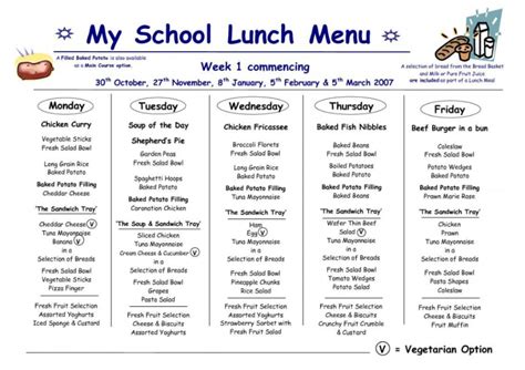 School Cafeteria Menu Template PDF Sample | Minasinternational