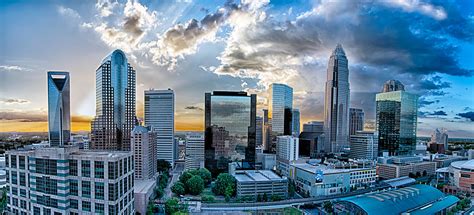 Aerial View Of Charlotte City Skyline At Sunset Photograph by Alex ...